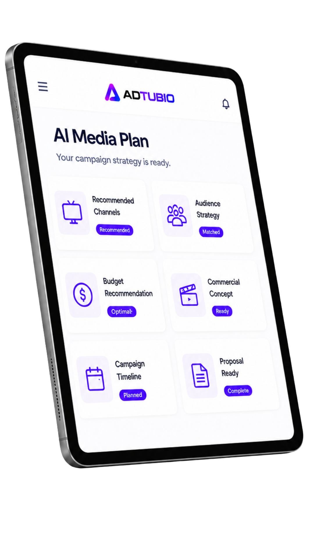 AdTubio AI Media Plan tablet