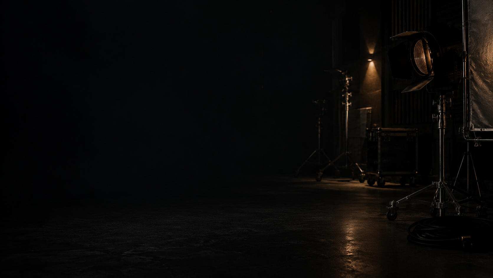 Professional film studio with production lights and equipment