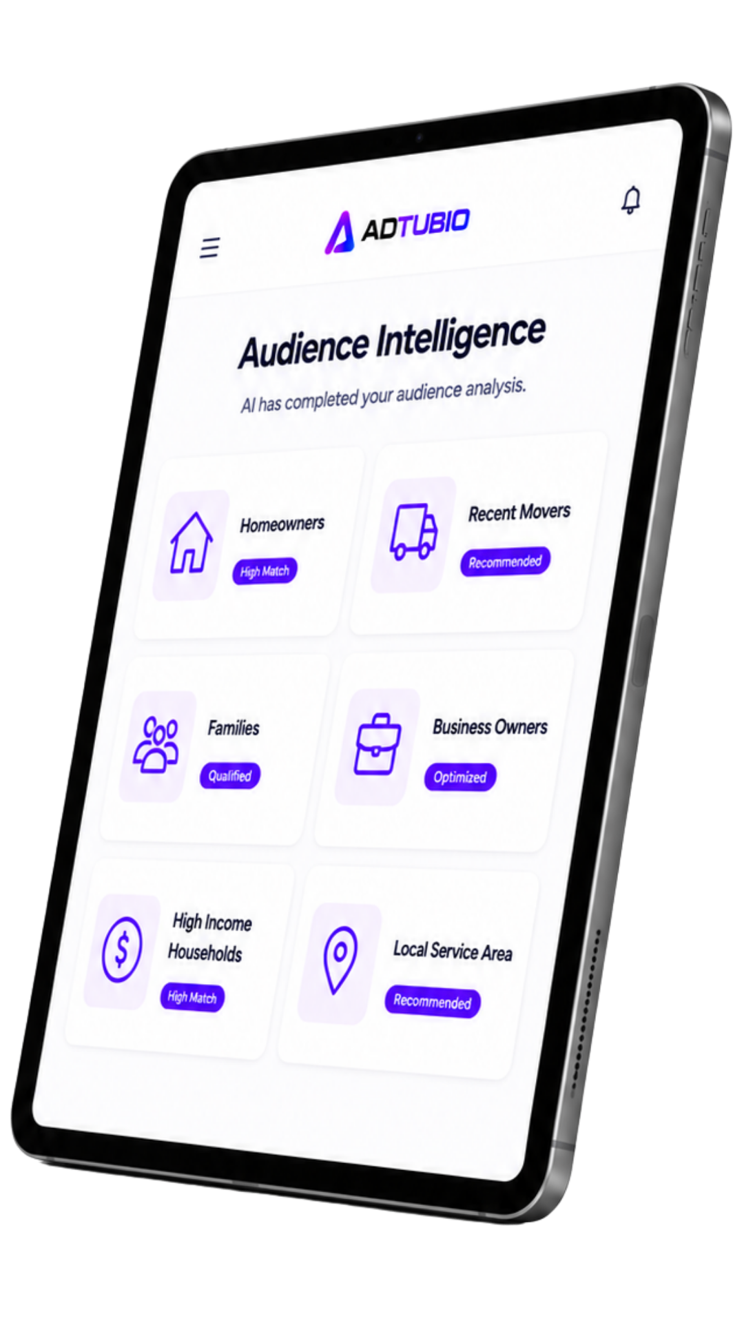 AdTubio Audience Intelligence dashboard on iPad