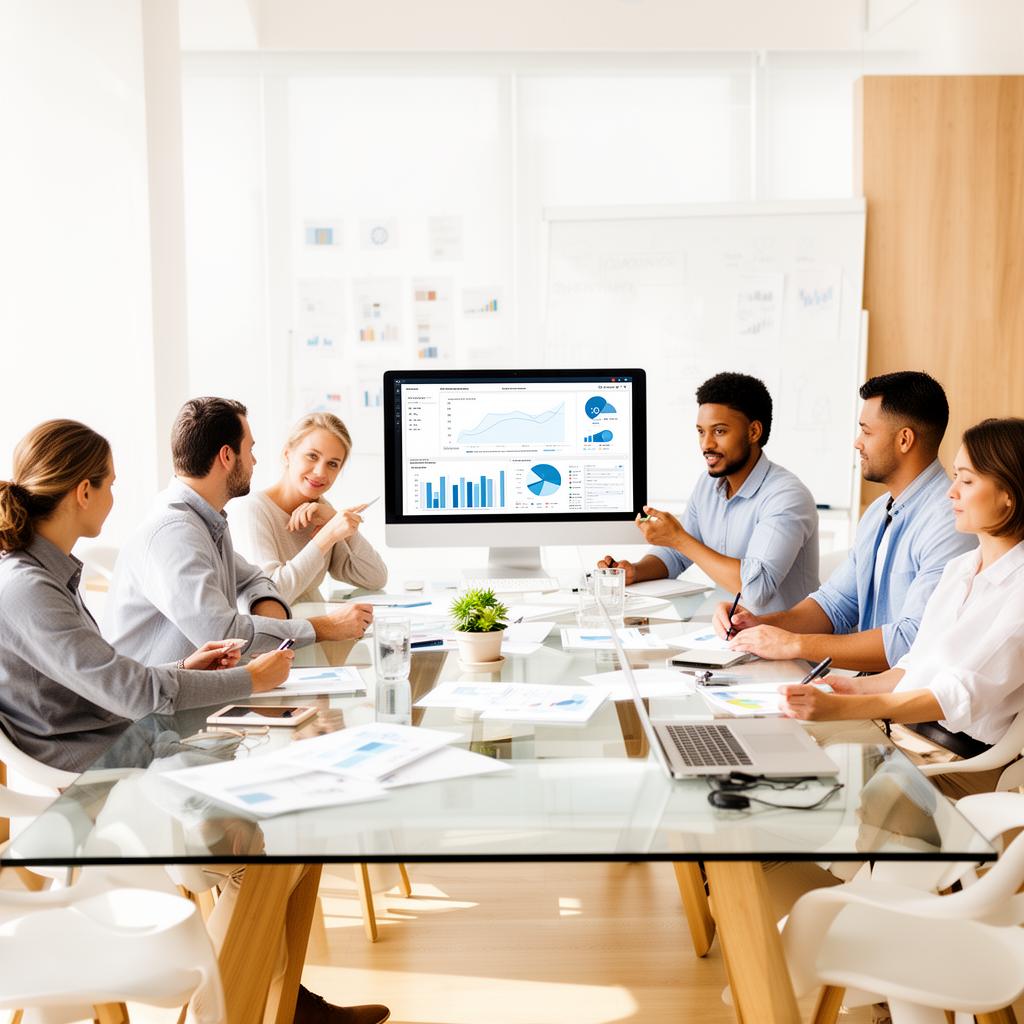 Marketing strategy session with analytics