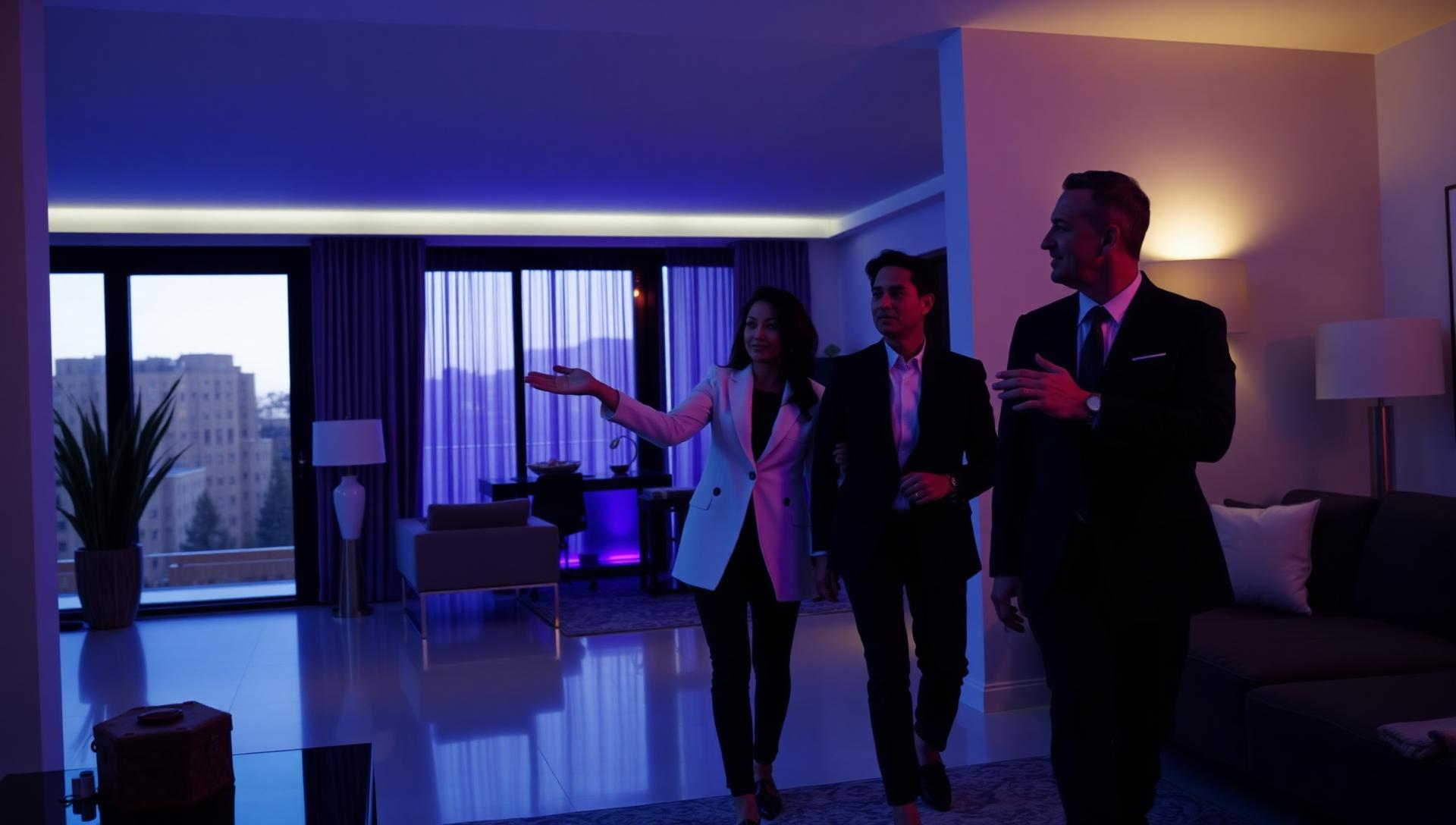 Real estate agent handing keys to a smiling young couple at their new front door
