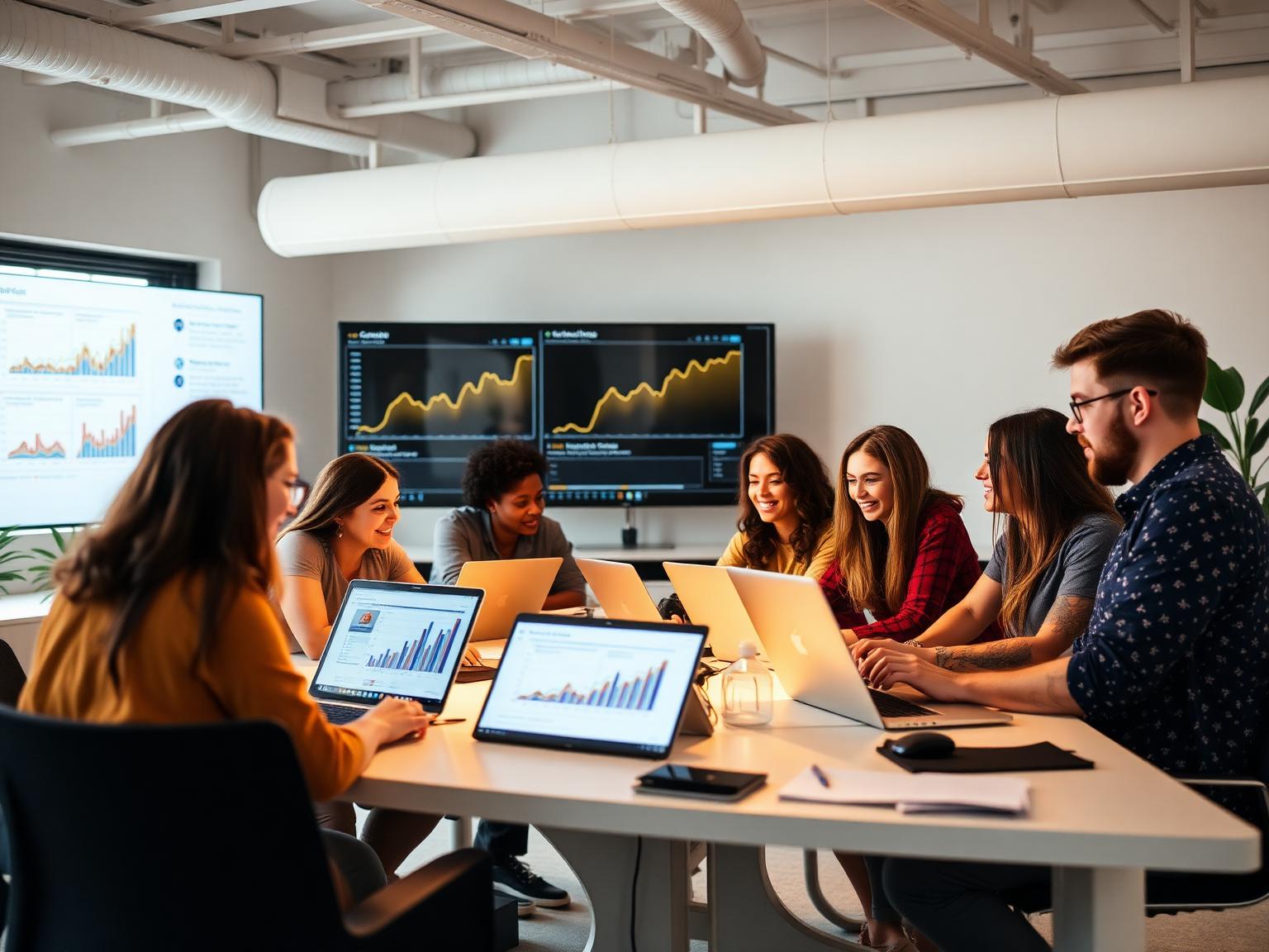 AdTubio team collaborating in a modern open office