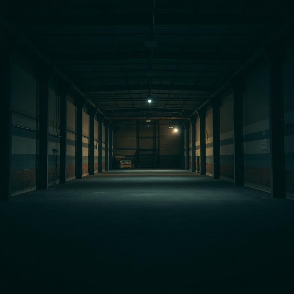 Empty dimly lit commercial warehouse vulnerable to security incidents