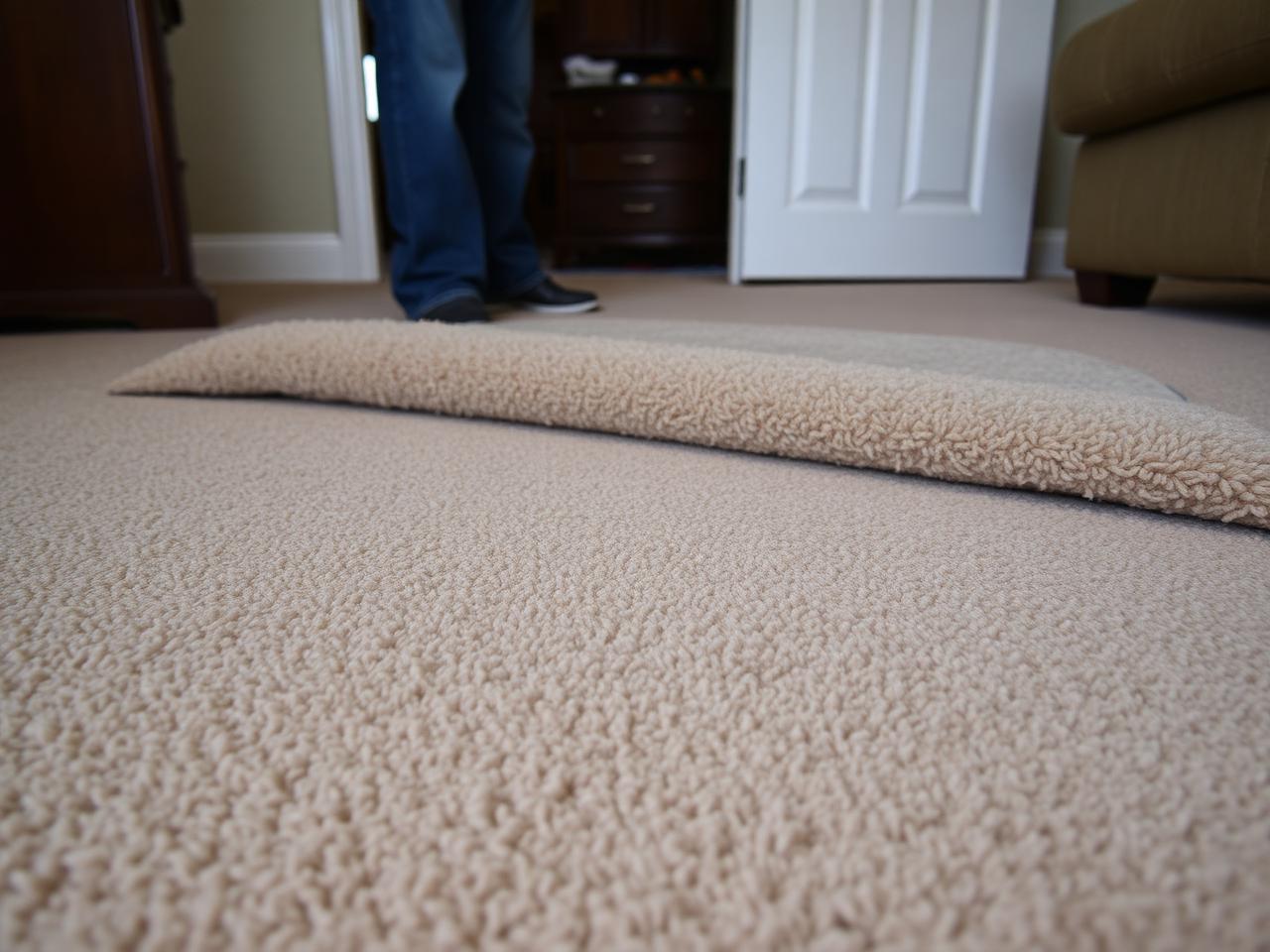 Worn old carpet being pulled up in suburban home