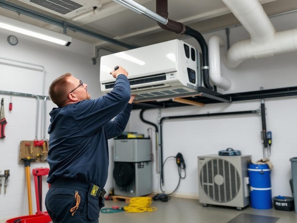 Modern HVAC install in a clean garage with high-efficiency system