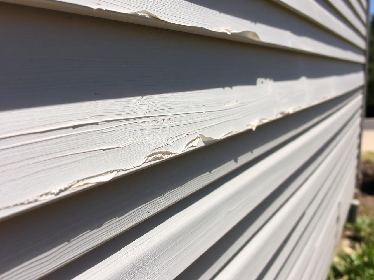 Faded peeling paint on home siding