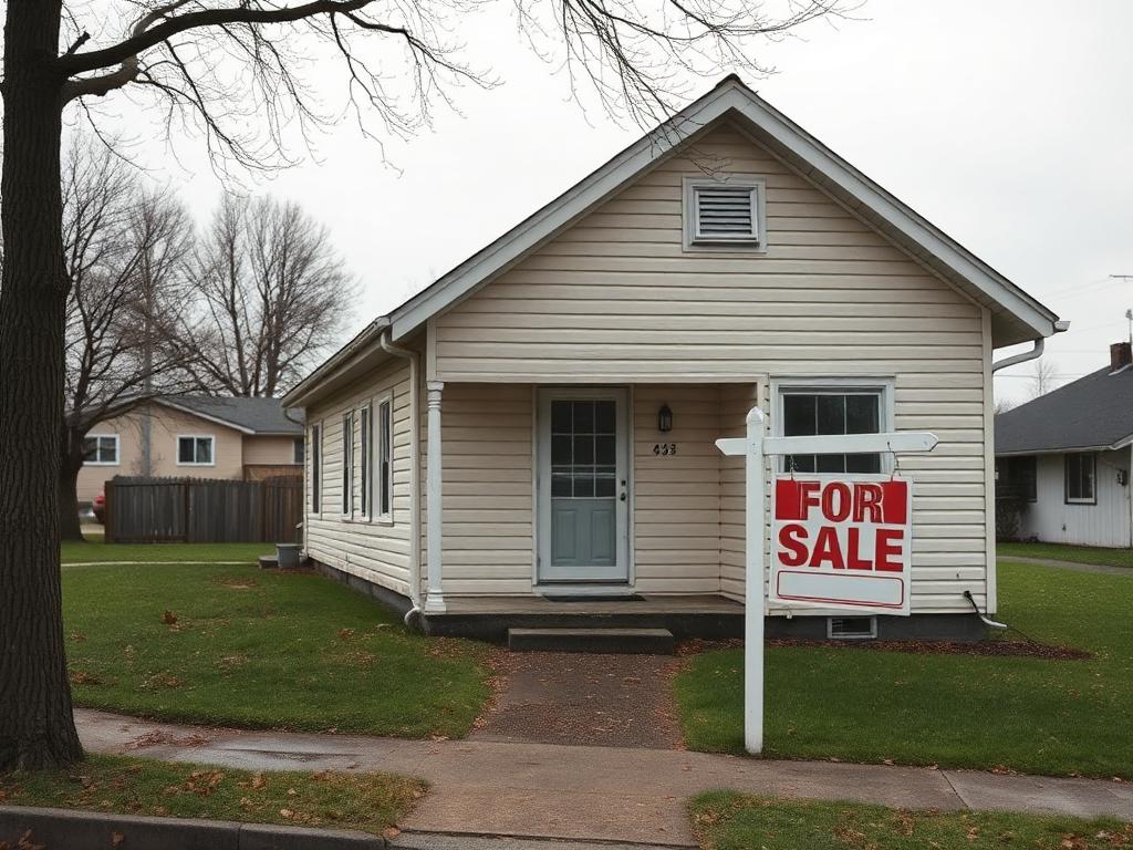 Empty open house with For Sale sign on a quiet suburban street