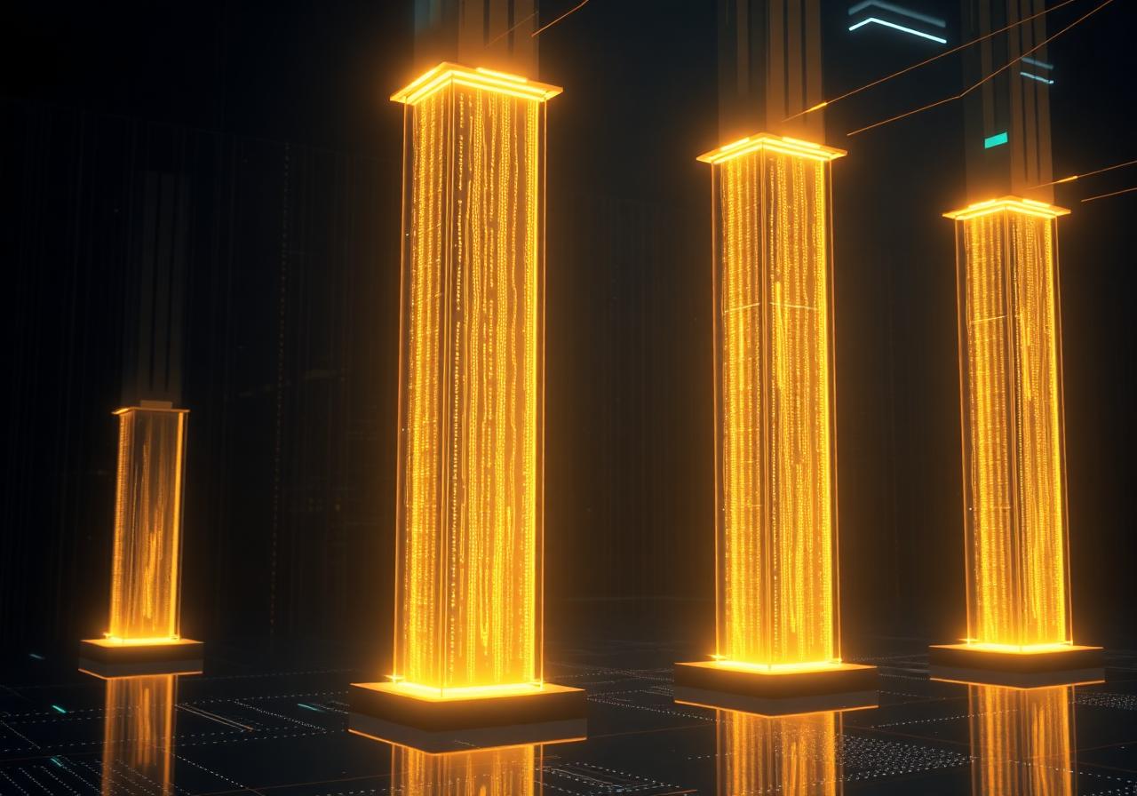 Four glowing pillars representing AdTubio's competitive moats