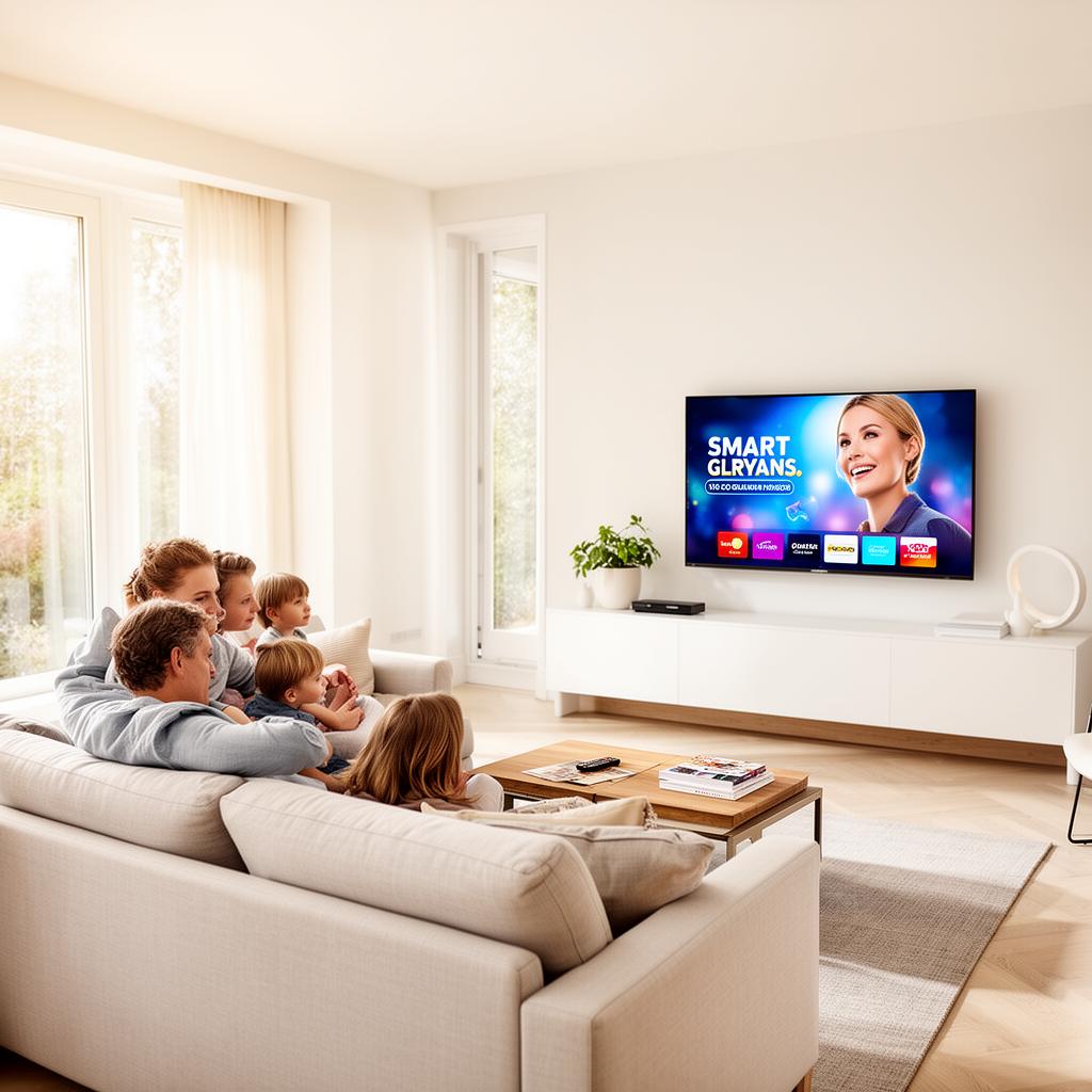 Family watching a Smart TV commercial at home