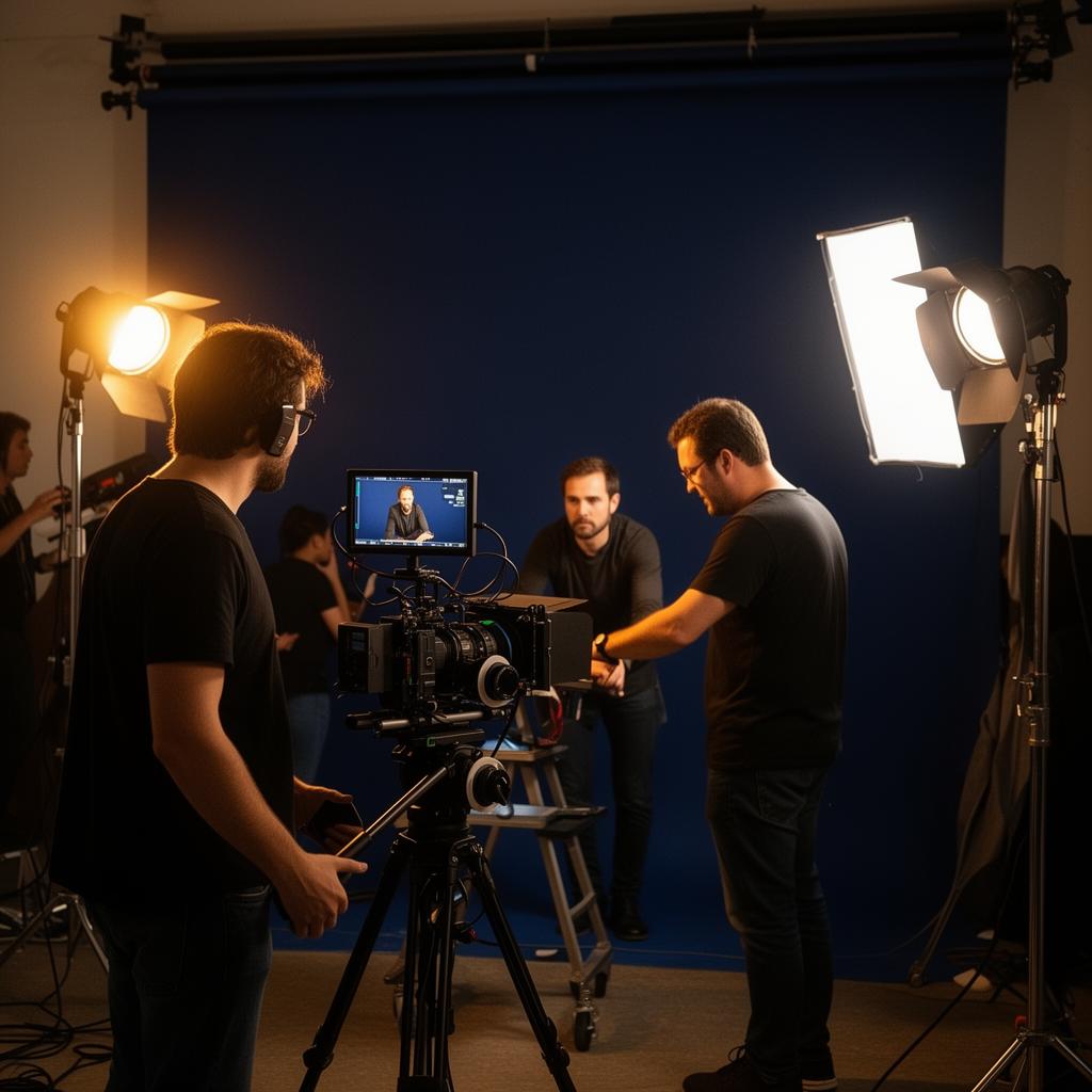 Film crew on a commercial production set
