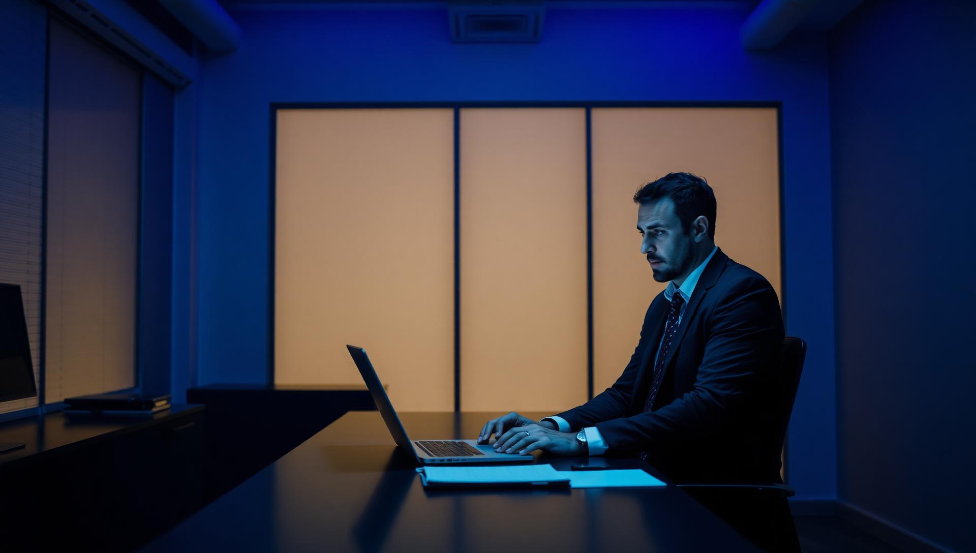 Overwhelmed business owner at desk surrounded by stacks of vendor proposals