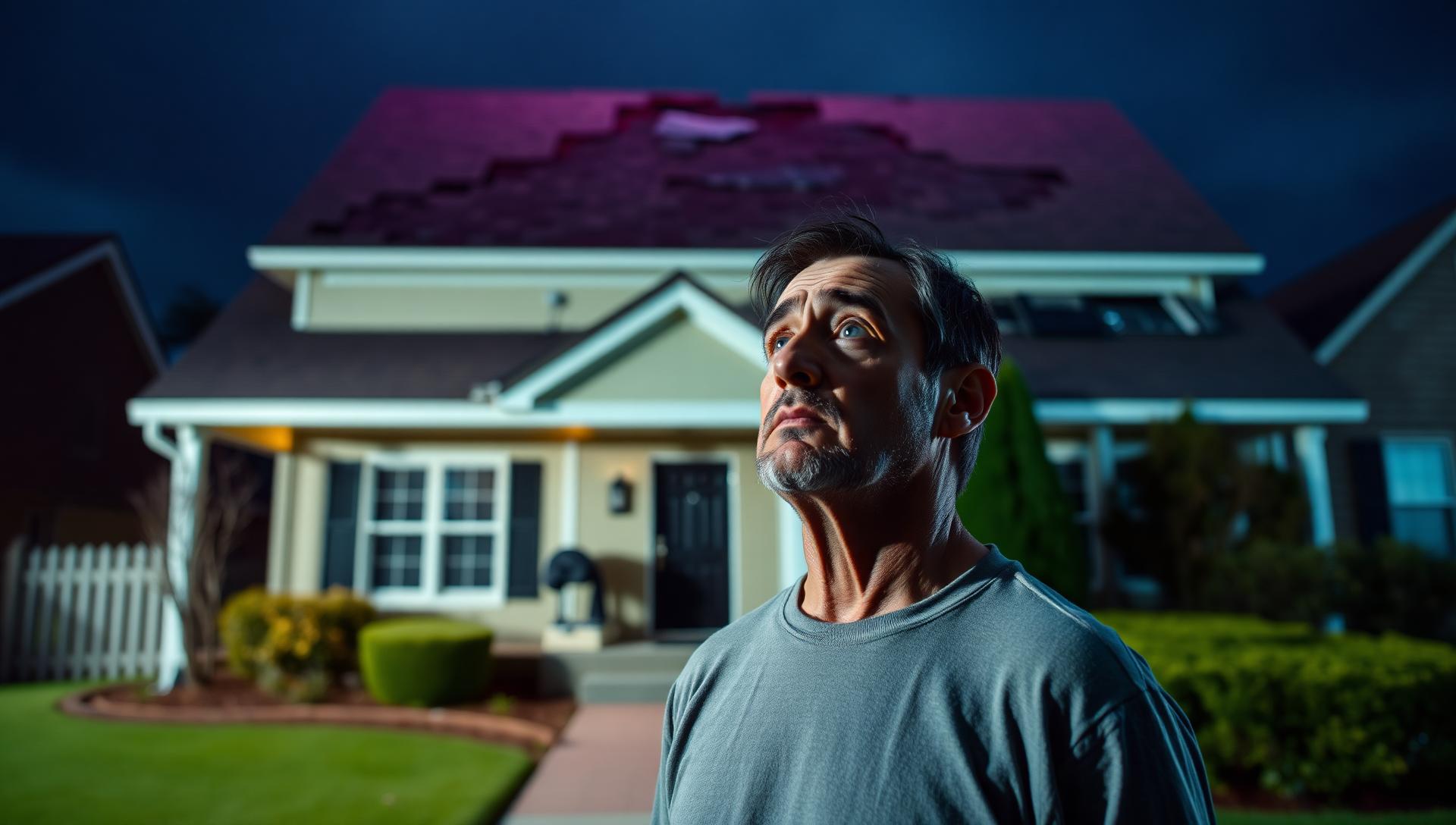 Close-up of damaged asphalt shingles with hail impact