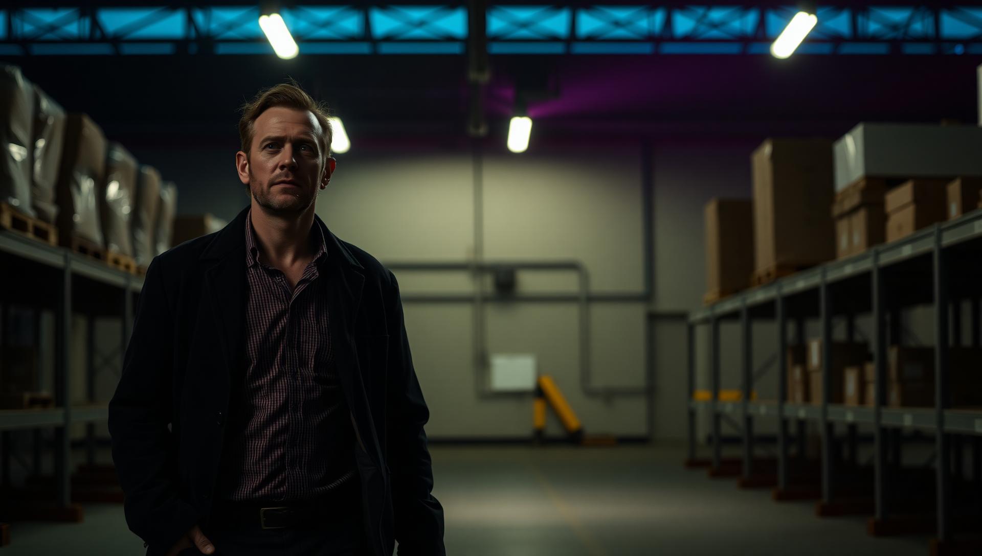 Empty dimly lit commercial warehouse vulnerable to security incidents