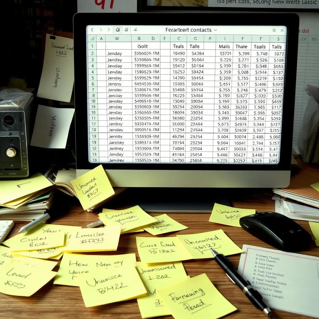 Messy desk with sticky notes representing missed lead follow-up