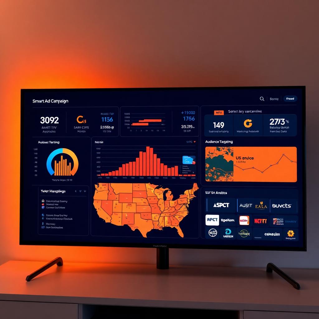 Smart TV campaign dashboard with US targeting heatmap